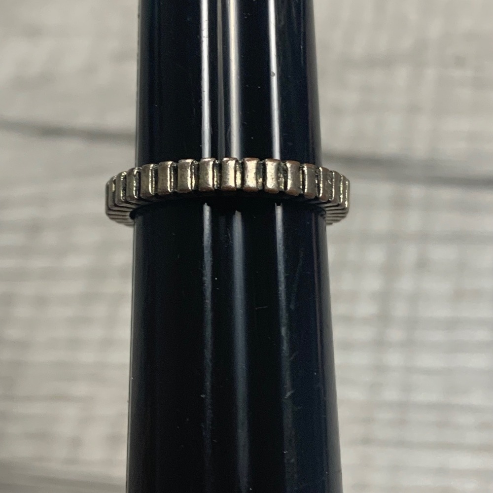 Vintage Silver Tone Textured Gear Band Ring Size 7 Industrial Minimalist